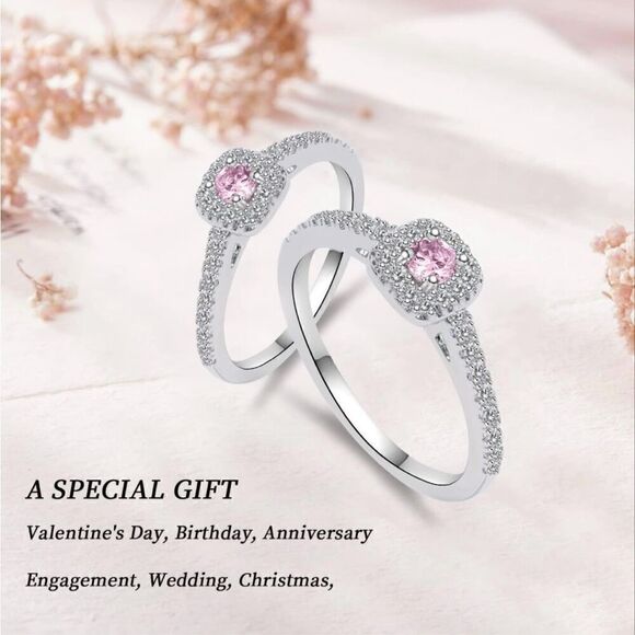 Sterling Silver 1 Carat High Carbon Pink Diamond Ring 14K Gold  Size 6 New - Picture 3 of 5